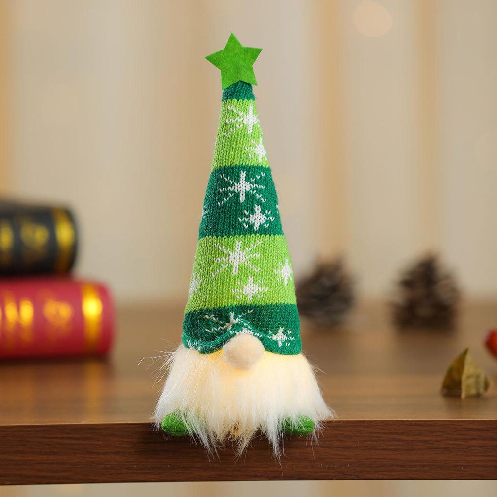 Festive Striped Snowflake Knit Hat with Lights: Star & Doll Ornament