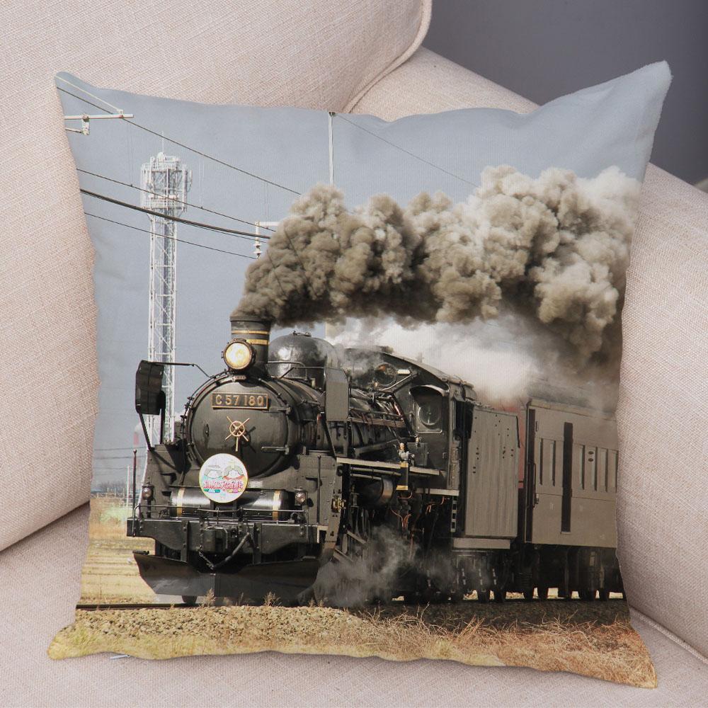 Vintage Style Steam Train Pillow Case Decor Retro Colorful Car Cushion Cover Super Soft Plush Pillowcase for Sofa Home Xcm