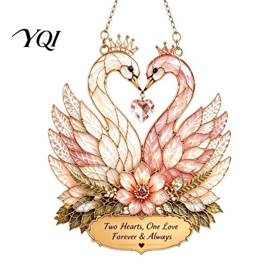 Anniversary Present for Wife Stained Glass Style Swan Pendant, Decorative Acrylic Suncatcher Window Car Garden Patio Sun Catcher And Christmas