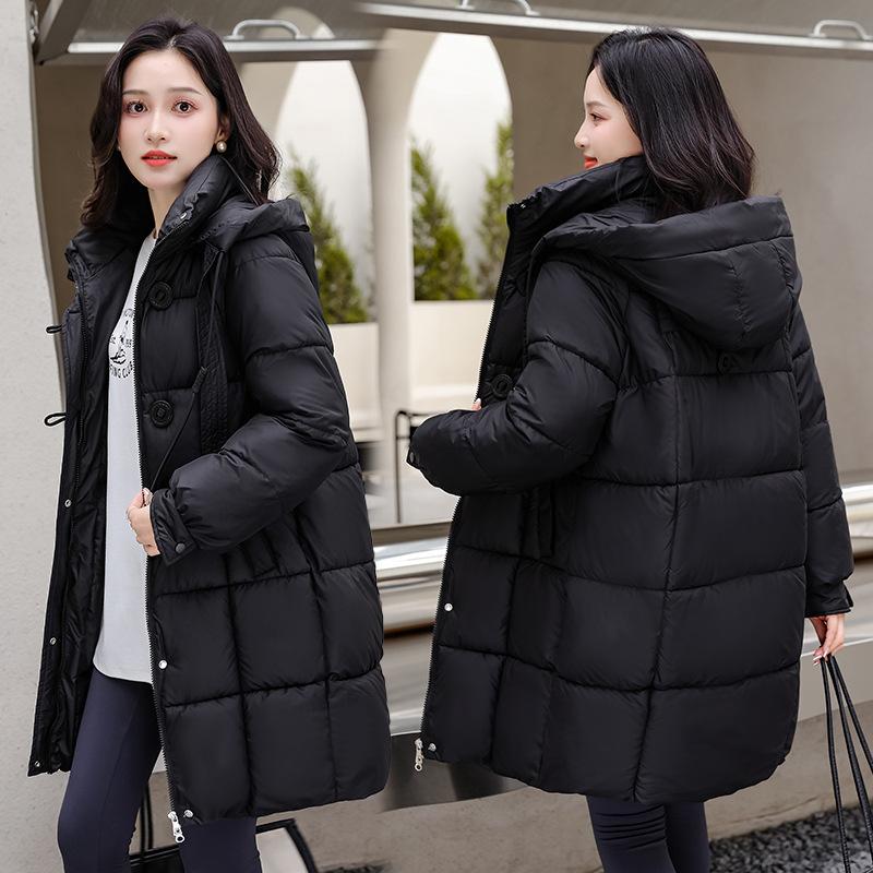 Down padded jacket women's mid-length style thickened and loose new 2025 winter Korean version of cotton jacket with hood