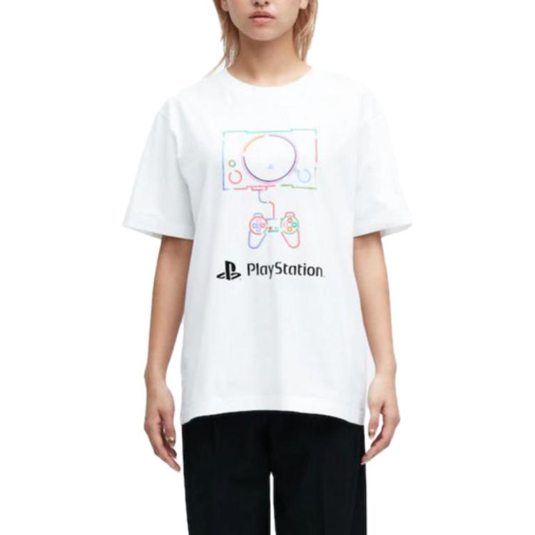 UNIQLO Loose Fit Round Neck Short Sleeve T-Shirt With Cartoon Graphic Print Unisex Tops White 455803-00