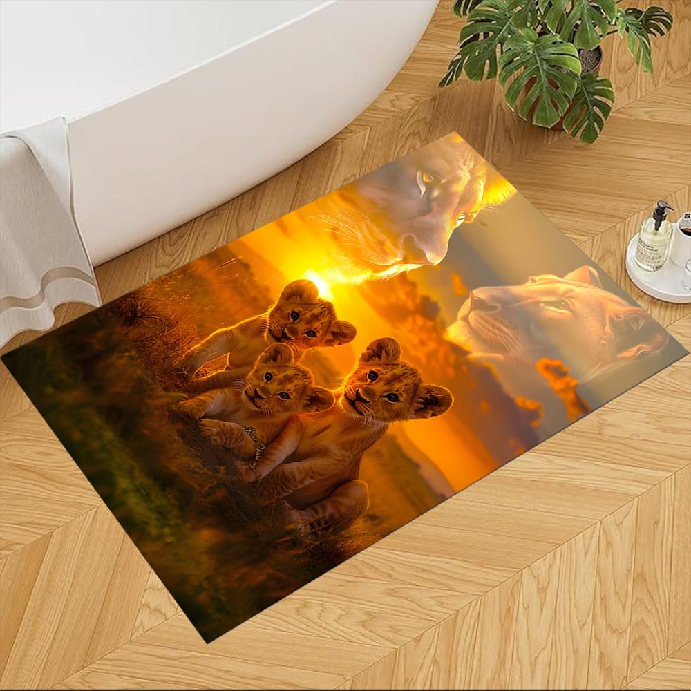 Lion Family Bonding Moment Non-Slip Home Carpet Design for Office Decor Living Room Gift