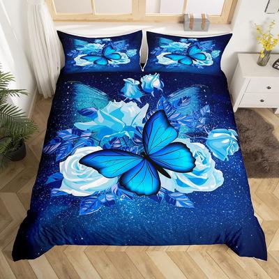 Schmetterling Bettwäsche-Set Twin King Size Romantisch Rose Floral Bettwäsche-Set Mikrofaser Galaxie Bettdeckenbezug Für Mädchen Damen Zimmer