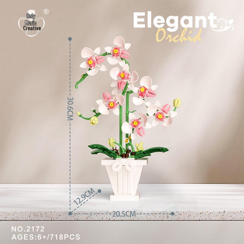 Wei Le 2138 Rich Golden Orchid: Everlasting Flower Building Blocks Compatible with LEGO - Potted Plant Desktop Ornament