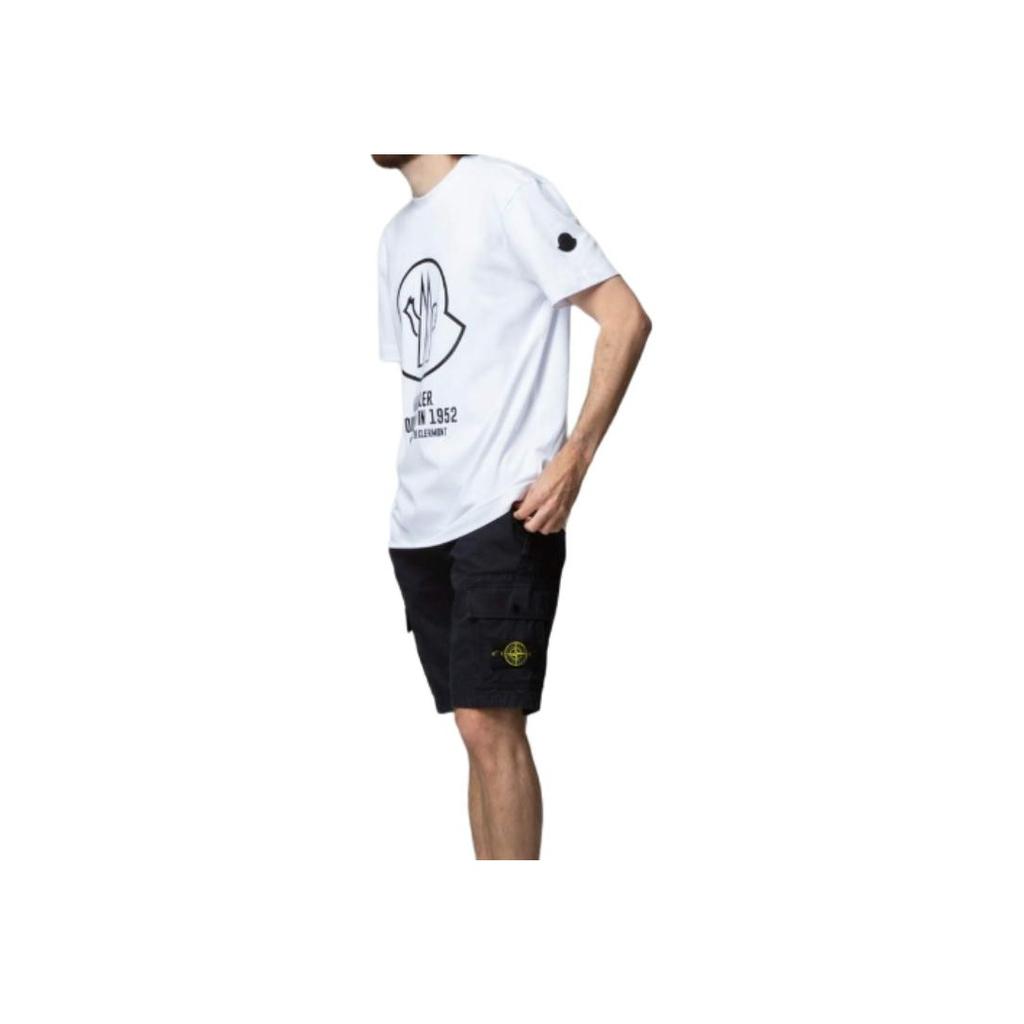 Moncler Ss22 Koszulka Męska z Nadrukiem Logo, Okrągłym Dekoltem i Krótkim Rękawem, Biała H10918C000298390T001