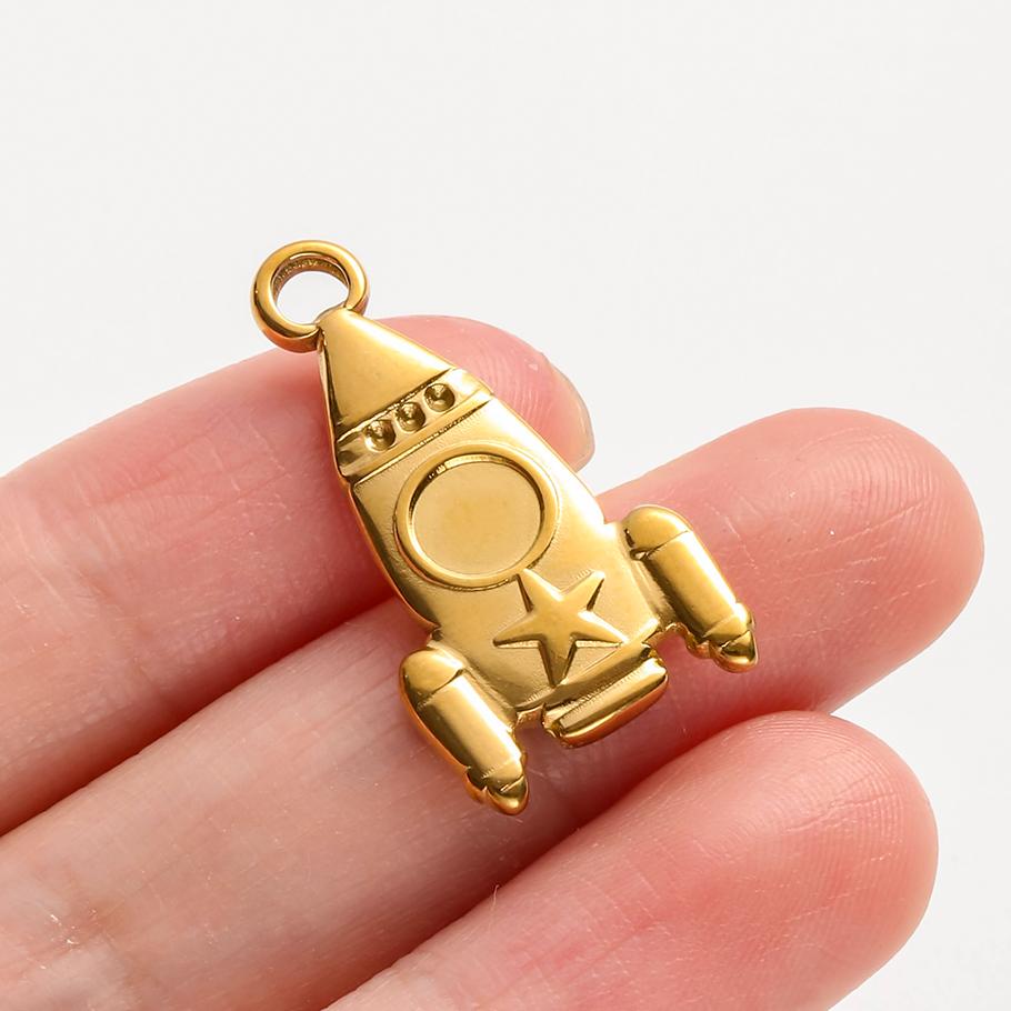 6Pcslot Real Gold Plated Space Alien Pendants Astronaut Sun Moon Star Charm Stainless Steel Charms For Jewelry Making Supplies