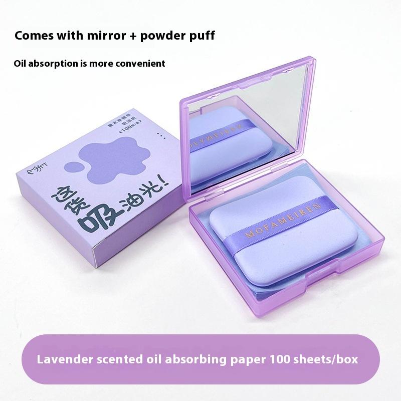 100Sheets Oil-absorbing Paper With Mirror Case &Puff Portable Oil-holding Bamboo Charcoal Tea Paper For Oily Skin Makeup