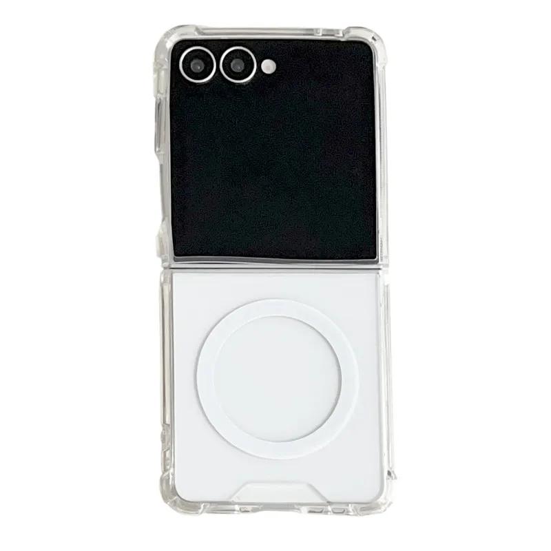 Original Transparent PC Magnetic Charging Slim Case For Samsung Galaxy Z Flip 7FE 6 5 4 3 5G Four Corner Enhance Anti-Drop Cover