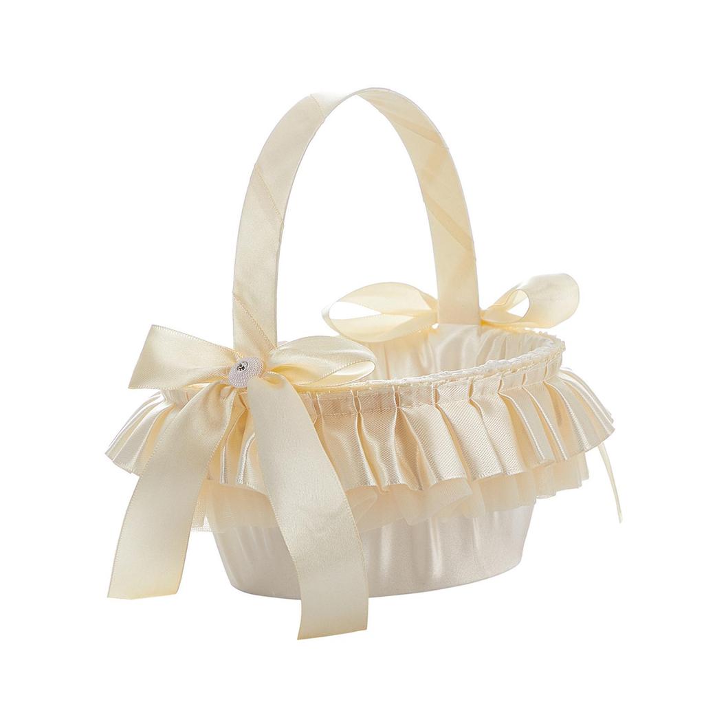 Basket with Satin Ribbons, Lace Bow, Flower Girl Basket, for
