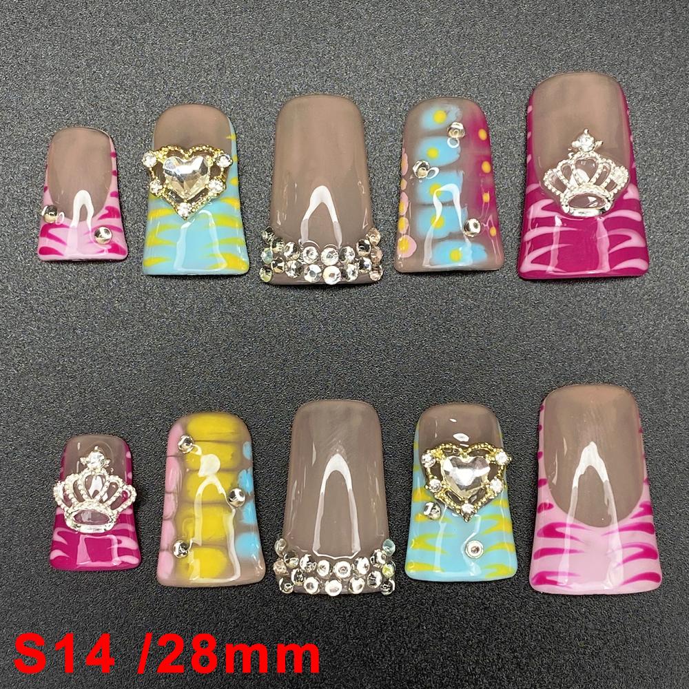 Glossy Hand Paint Thickness Acrylic Handmade Nail Sets 10PCS Multicolor Luxurious Gorgeous UV Gel Carved Artificial Manicure Art