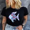 Polyester 100% Lady Rainbow Scale Fish Teacher T-shirt Nostalgic Design Featuring "Kindness" Print Short-sleeved Round-neck Summer