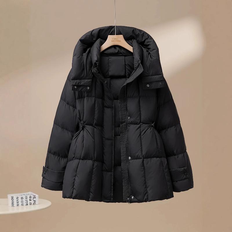 Winter New Down Jacket Women's Medium and Long Thickened Waist and Thin White Duck Down Hooded Cape Jacket