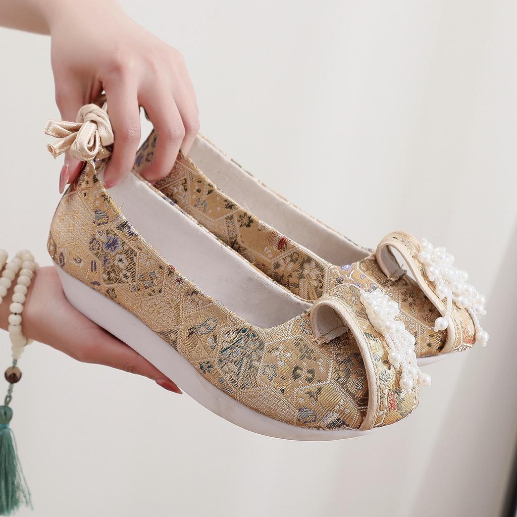 [Yunmu] 2024 Spring New Dengyun Shoes Retro Women's Thick-soled Ancient-style Bead Hanfu Shoes National-style Women's Shoes