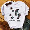 Women T Graphic Flower Never Walk Alone Dog Paw Fashion Printed Top Tshirt Female Tee Shirt Ladies Clothes Tshirt