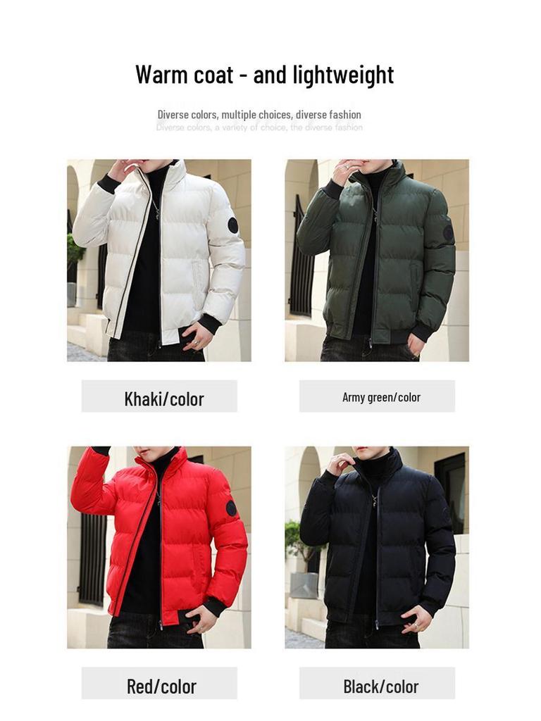 Cross Letter Men's Lightweight Winter Cotton Padded Stand Collar Jacket
