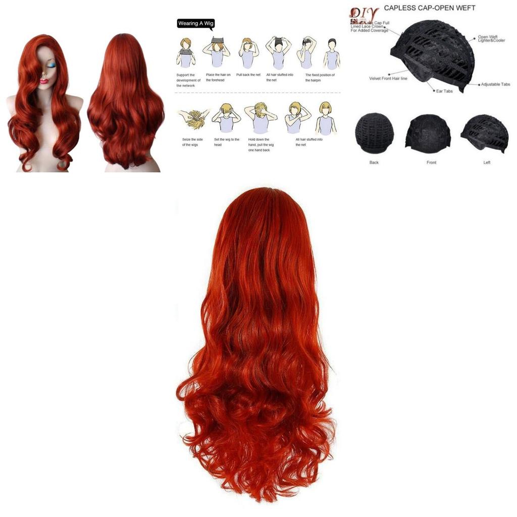 Red Retro Curls Long Wig For Women Cosplay Party Halloween Costume