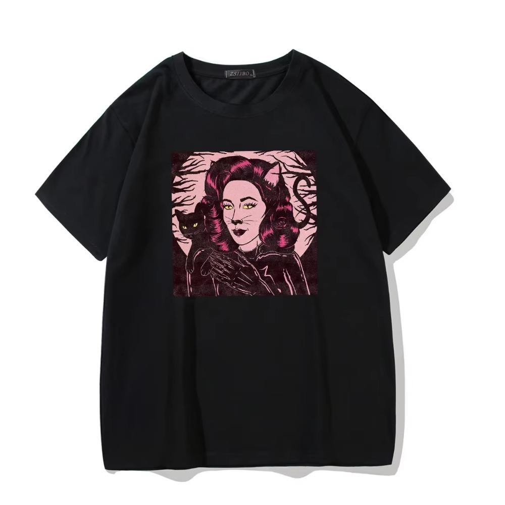 Summer Retro Punk Women T Shirt Female Casual Large Size Tops Loose Dark Demon Cartoon Graphic Tshirts Gothic Horror Punk Tee