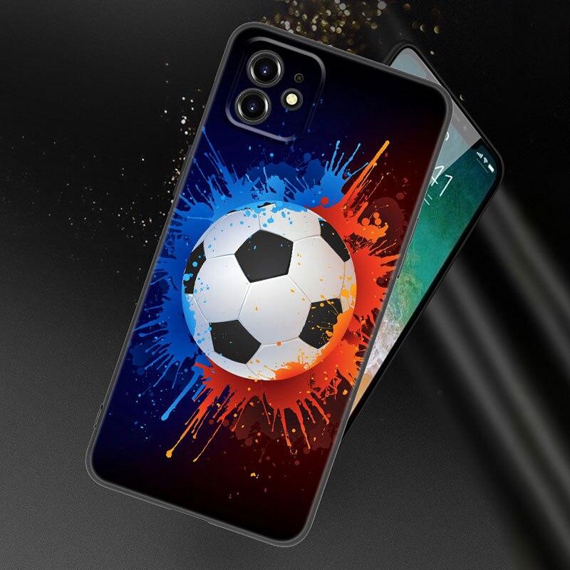 Apple iPhone 13 12 Mini 11 Pro XS Max XR X 8 7 6S 6 Plus SE 2022 2020 5S 5 uchun Olov Futbol To'pi Futbol To'pi Telefon G'ilofi Qora Qopqoq