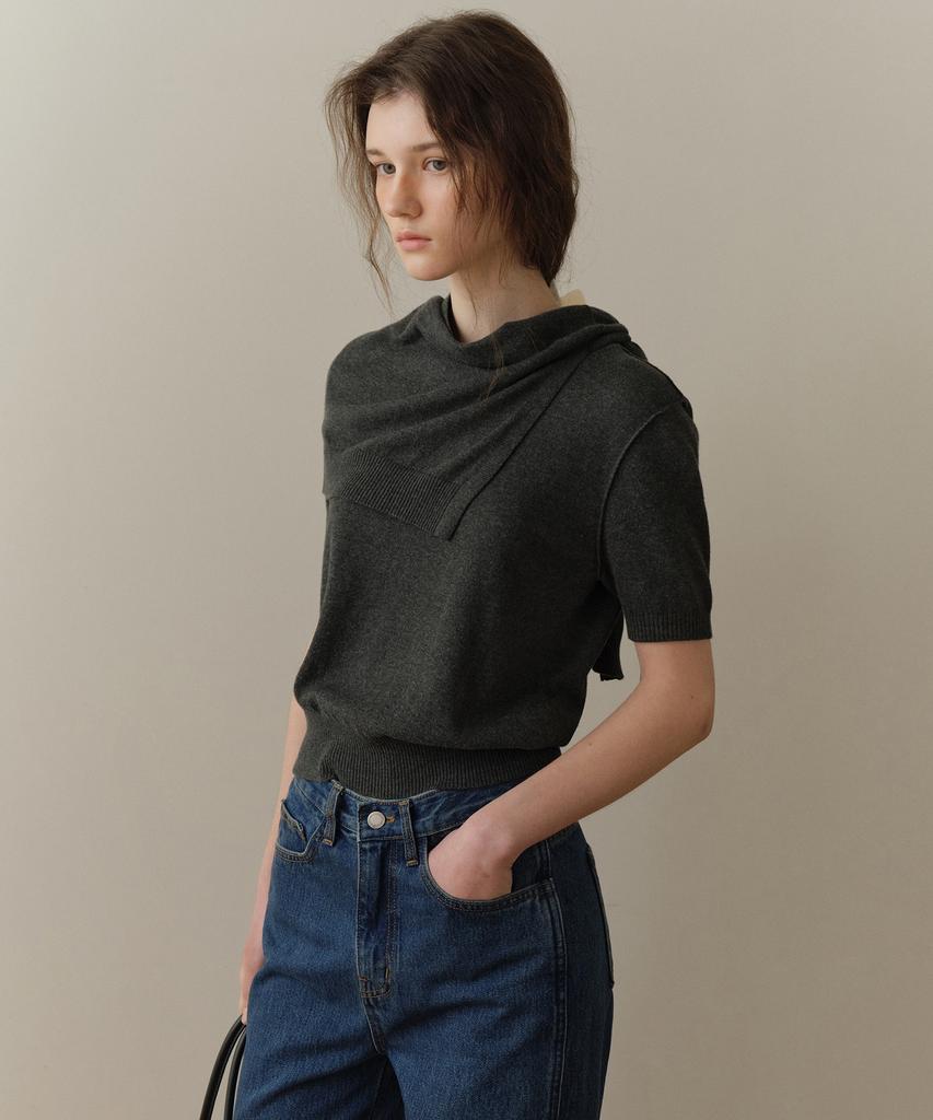 Poyueoaijeuonli Bay Layered Half Knit Set (Charcoal)