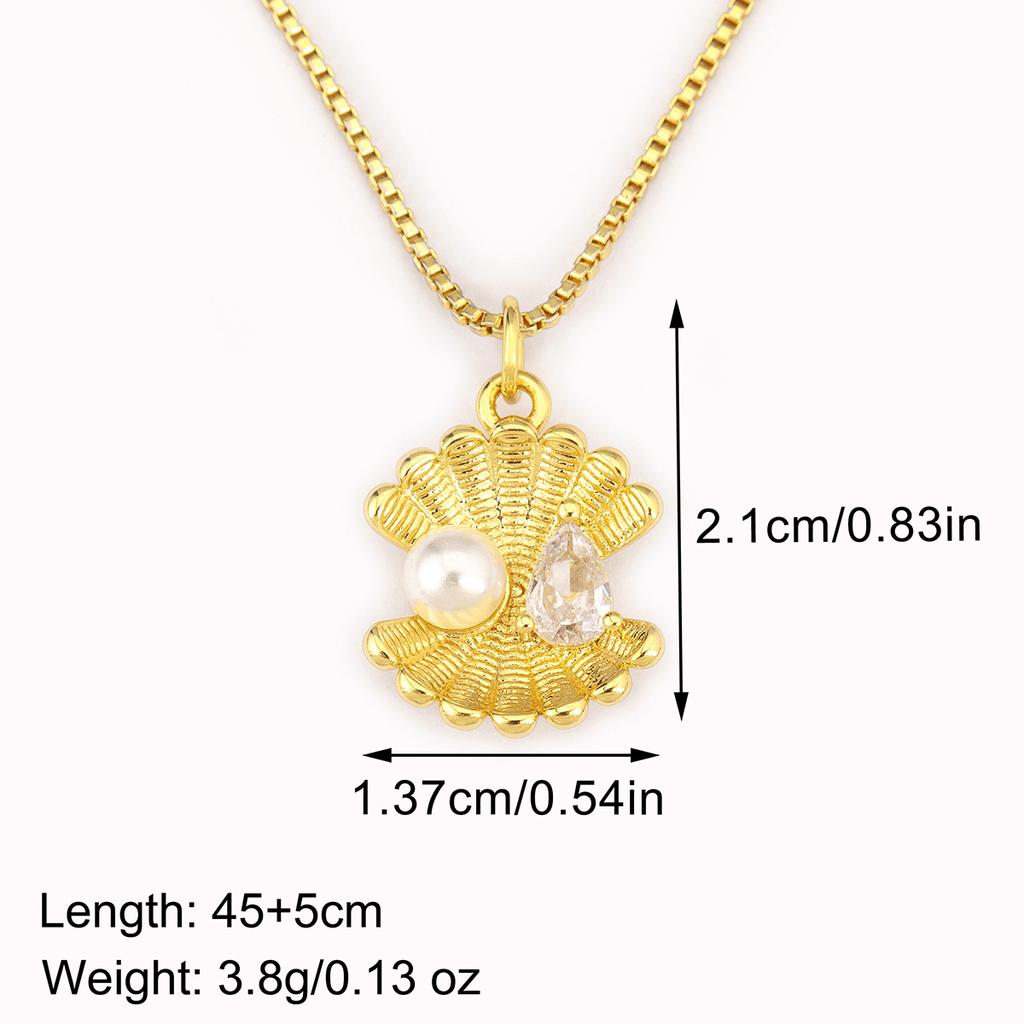Nidin Elegant Shell Shape Inlaid Pearl Zircon Pendant Necklace For Women Female Compact Exquisite Clavicle Chain Jewelry Gifts