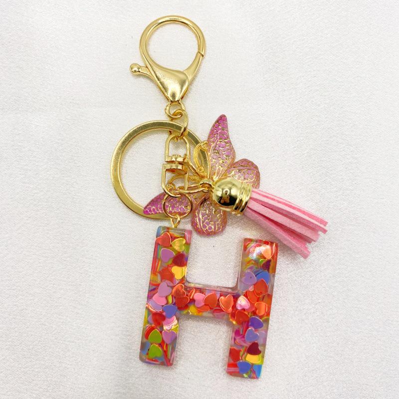 26-Letter Alphabet Resin Keychain with Star Sequins & Tassel Charm