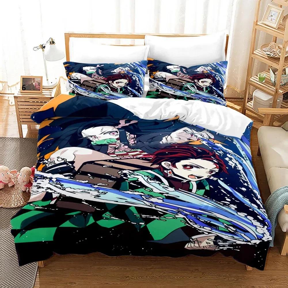 Demon Slayer Anime Sängkläder Set 3d Påslakanset Örngott Sängkläder Hemtextil Tecknad Serie Twin Queen King Size Barn Gåva