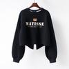 Women's 2023 Spring/Autumn Thin Loose Round Neck High Waist Short Sweatshirt with Back Slit