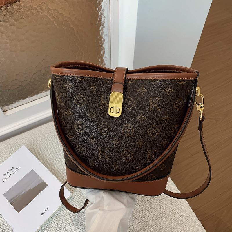 Retro Old Flower Portable Small Bag Women's New High-end Texture Bucket Bag Versatile Shoulder Messenger Bag