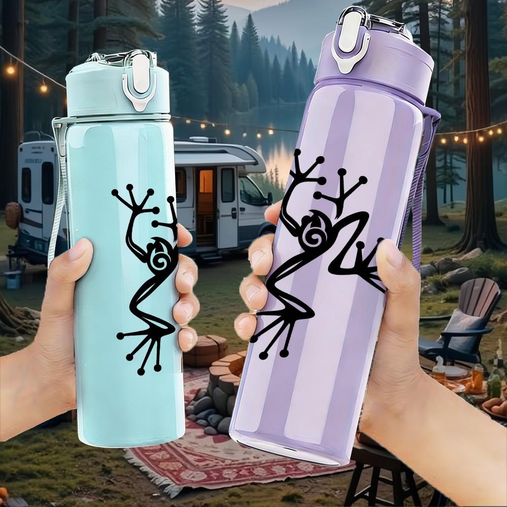 1PC Minimalist Frog Silhouette 750ml Color Plastic Sports Water Bottle Leakproof Flip Straw Lid Suitable for Sports Office Home Use