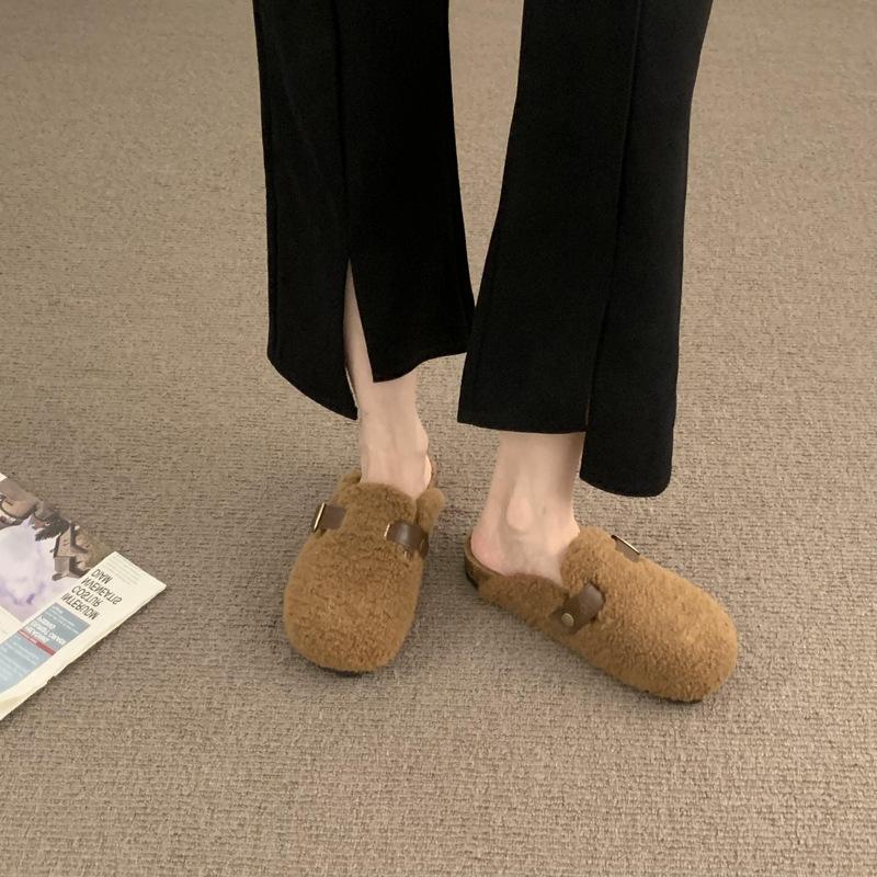 

Модные тапочки Mao Mao на плоской подошве 2024 Осень/Зима Новый стиль Одношаговые тапочки Baotou из хлопка Простая верхняя одежда Женская обувь 37 коричневый