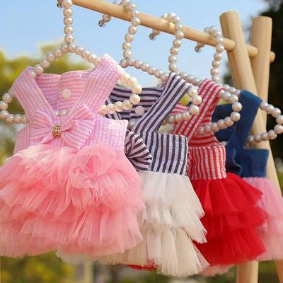 Vestito estivo per cani Gonna in pizzo per gatti Abbigliamento per animali Gonna a righe per chihuahua Cucciolo Gatto Abbigliamento per principessa Vestiti per cuccioli carini Prodotto per animali domestici