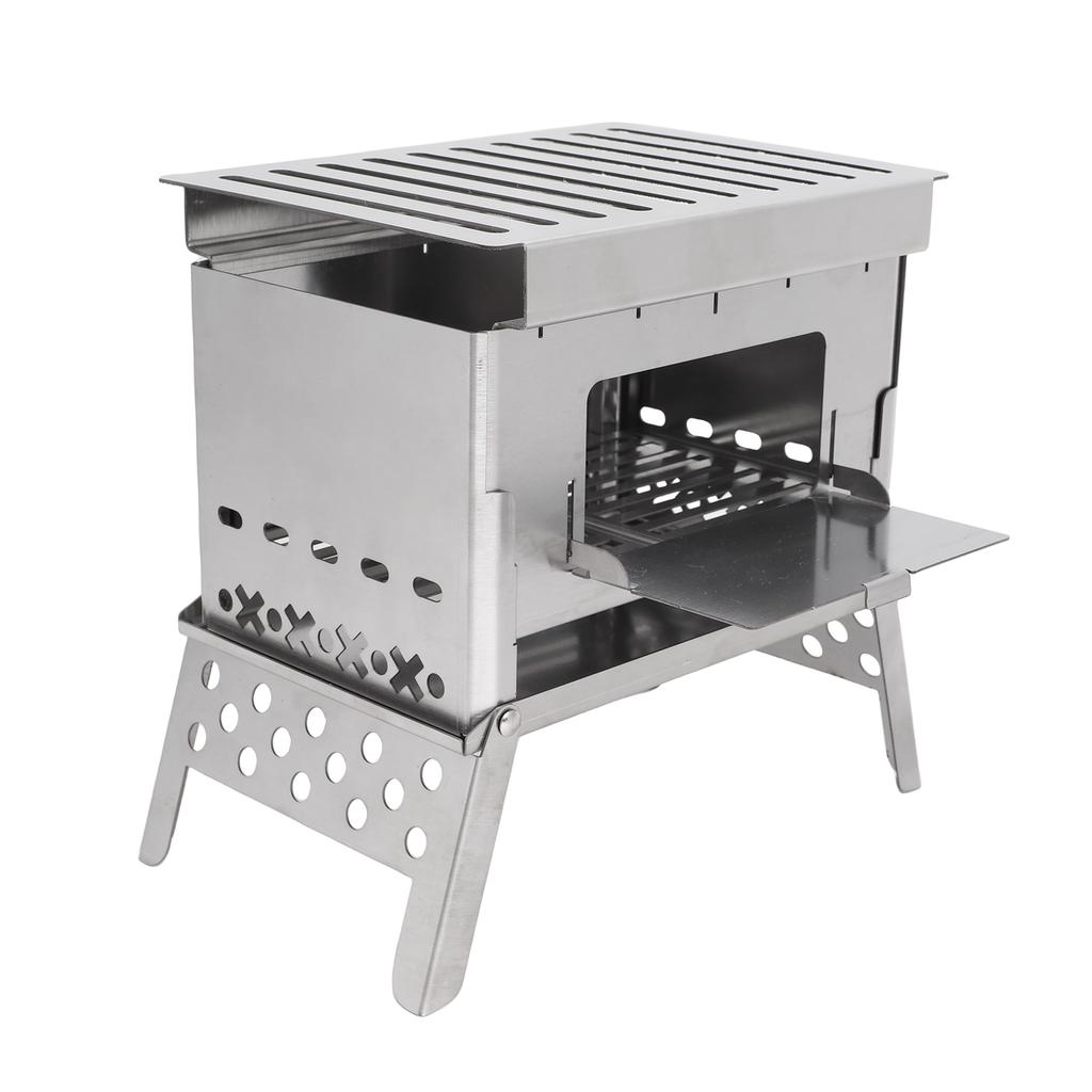 Portable Wood Burning Stove Camping Tent Stove Foldable BBQ Grill with 3 Cooking Modes Stainless Steel for Outdoor Picnic Backpacking
