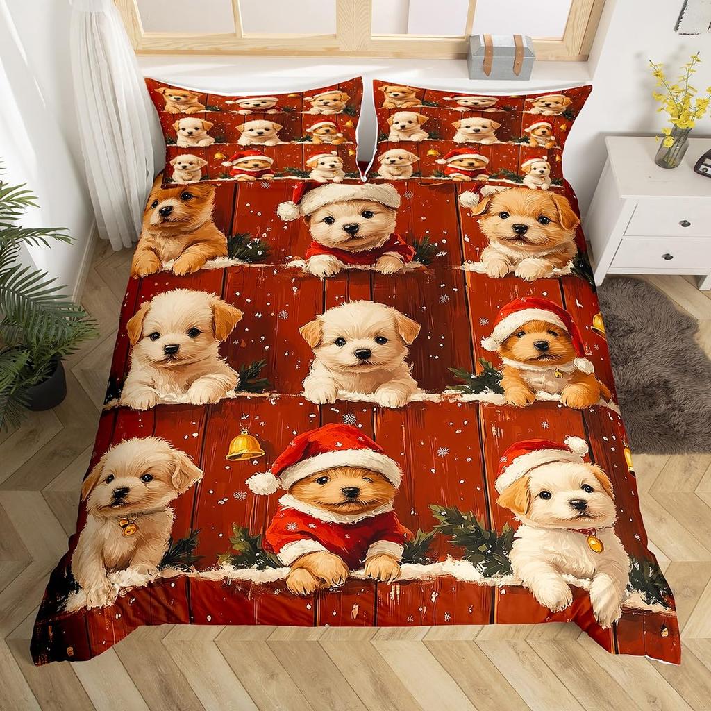 Dachshund Dog Duvet Cover Set Twin King Merry Christmas Theme Bedding Set 3Pcs For Kids Teens Kawaii Cartoon Pet Comforter Cover