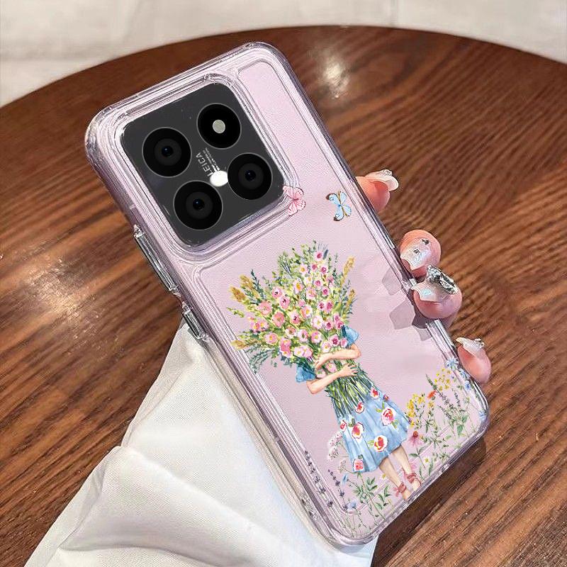 Girl Flowers Pattern Case For Xiaomi Redmi Note 15 Pro 4G Funda Redmi Note 14 13 Pro 5G Clear TPU Silicone Soft Cover