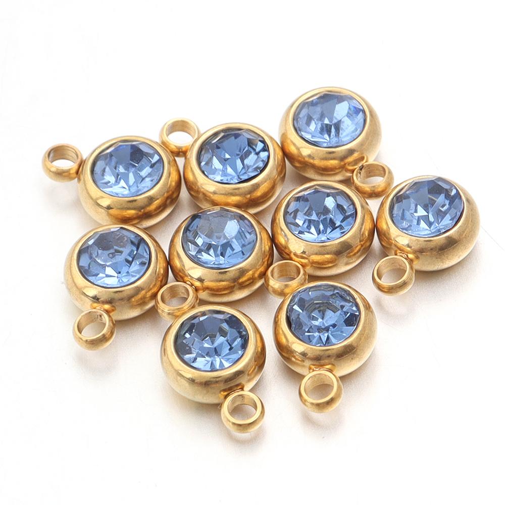 10Pcs Mini Birthstone Charms Stainless Steel Round Rhinestone Crystal Pendant for Jewelry Making DIY Necklace Bracelet Findings