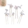 5PCS U-Shape Hairpin with Ceramic Flower Anti-slip Stable Grip Wedding Bridal Headdress for Birthday Stage Party Hairstyle Making