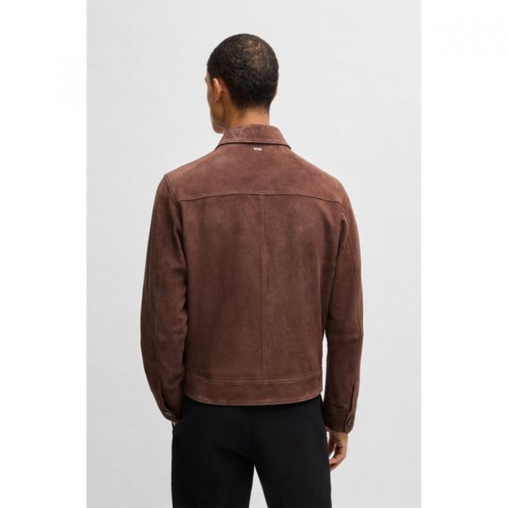 BOSS Regular Fit Soft Suede Jacket Zip Front Dark Brown 50528014204 