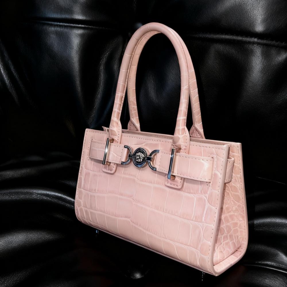 Bolsa Tote e Bolsa Transversal Inspiradas em Zhao Lusi em Couro Genuíno com Padrão de Crocodilo