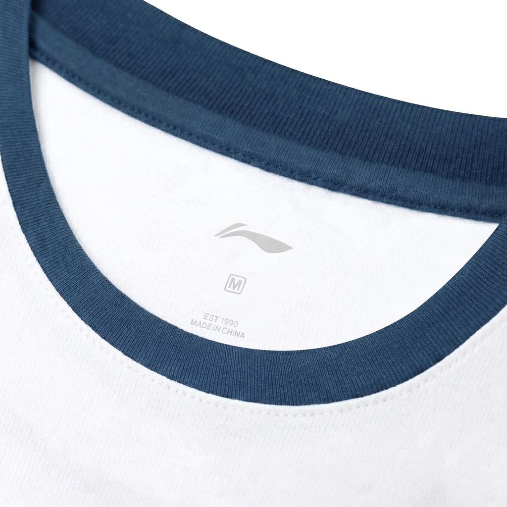 Li Ning Sports Leisure Series Color Block Cotton Short Sleeve T-Shirt Unisex Tops White Blue YHSU169-4