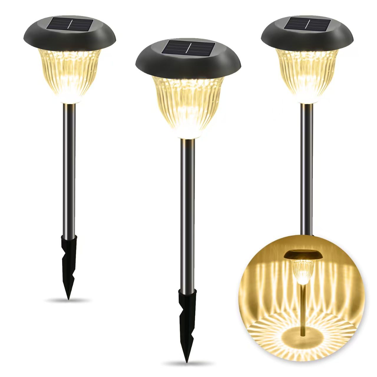 

GWSOLAR Stainless Steel Garden Light Set (3-Piece Set), 10 Lumens, Warm White, Outdoor Waterproof Solar Light, Cute Mushroom-Like Design, Ground