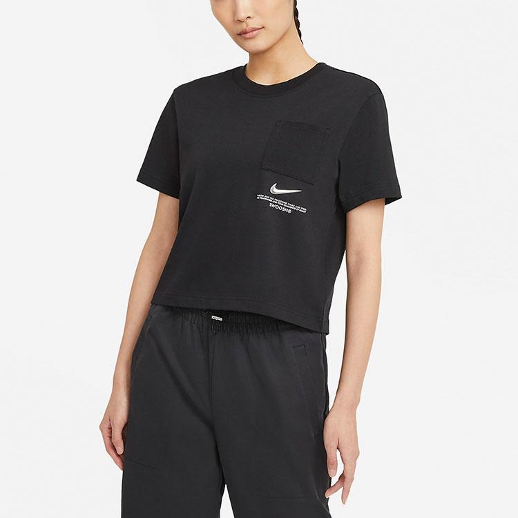 Nike Sportswear Swoosh Short-Sleeve Crew-Neck T-Shirt Women Tops Black CZ8912-010