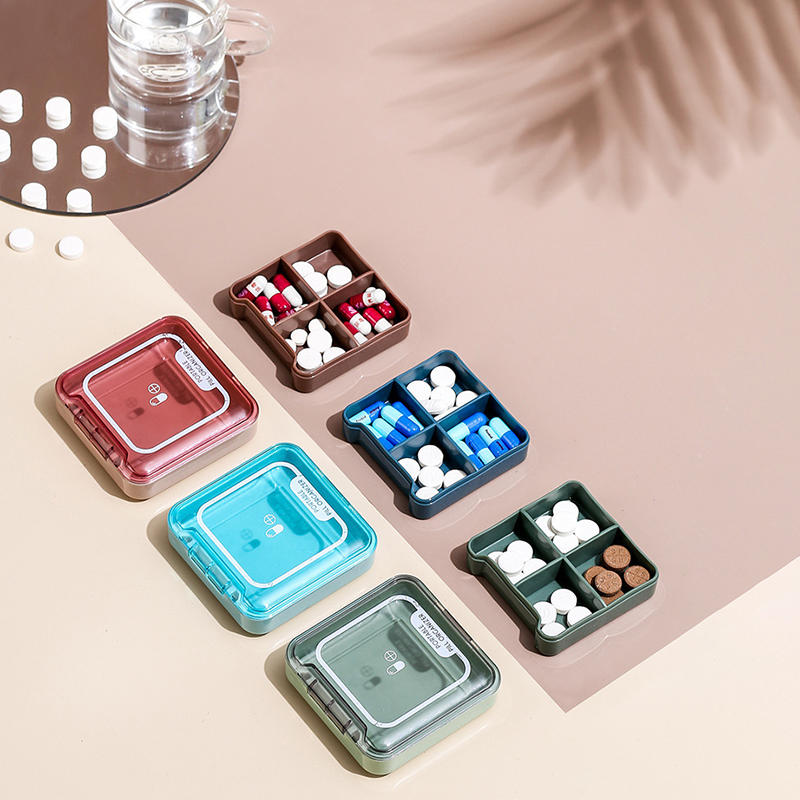 Mini Pill Subpackage Storage Cases Sealed and Moisture-proof 4-grid Medicine Box Travel Portable Square Medicine Boxes