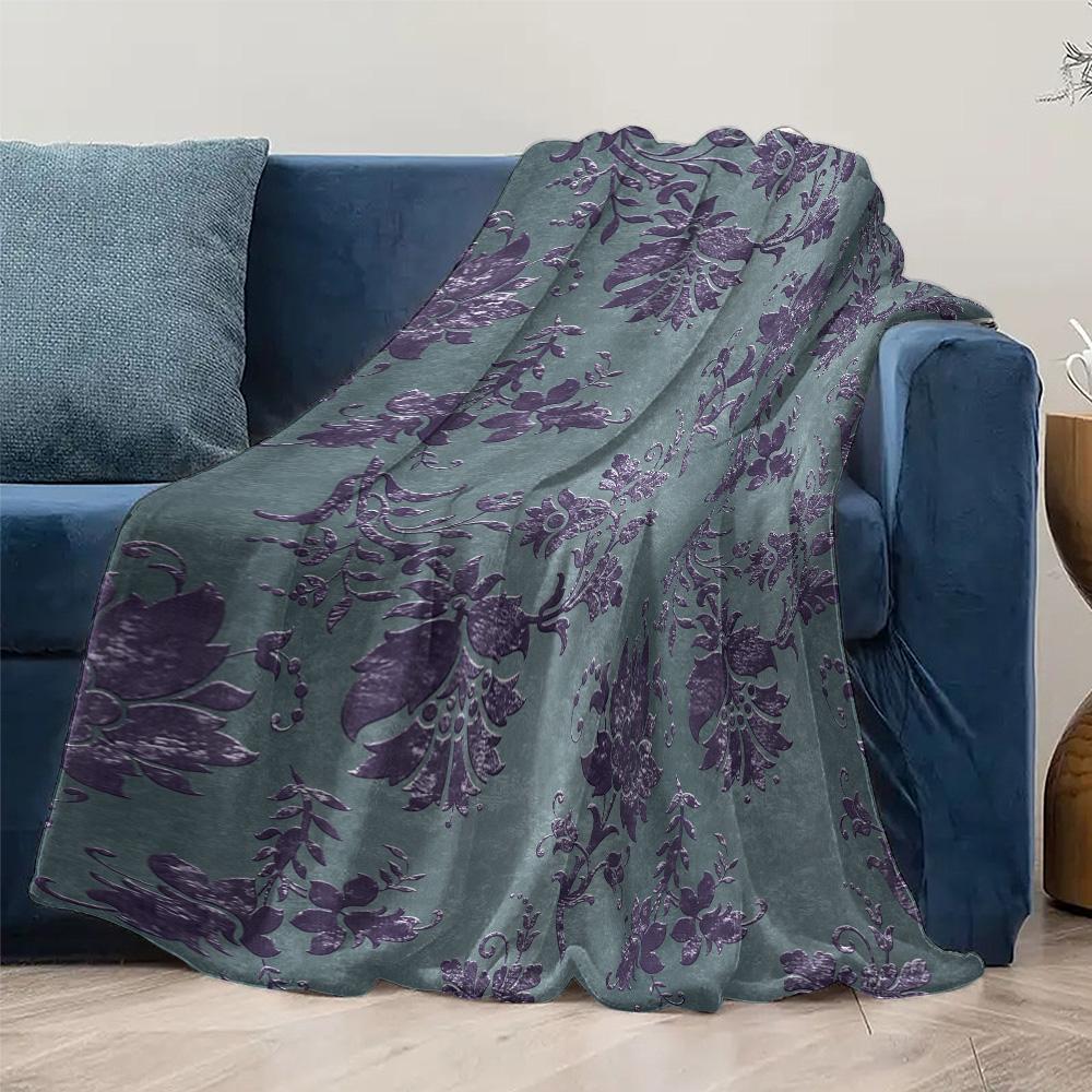Dark Floral Velvet Throw Blanket Sofa Bed Cover Decorative Bedspread for Living Room Bedroom Cushion Cover