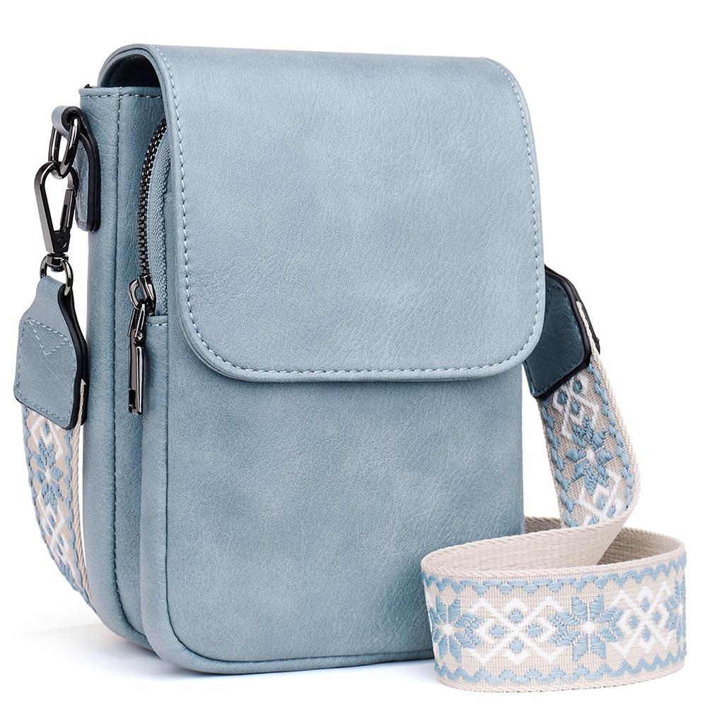 Bolso Bandolera de Cuero Vintage para Mujer Bolso para Teléfono para Mujer Correa Ancha Ajustable Bolso de Mano Compartimentos Múltiples con Cremallera Cartera