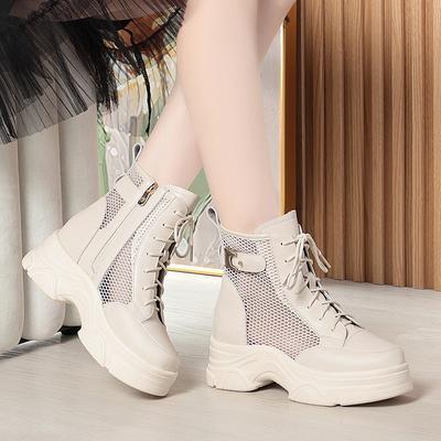 2025 Sommer Mesh-Oberfläche Schuhe Damen Dicke Keilabsatz Plateau Hohe Absätze Erhöhende Kurze Stiefel Atmungsaktiv Mode Bequem