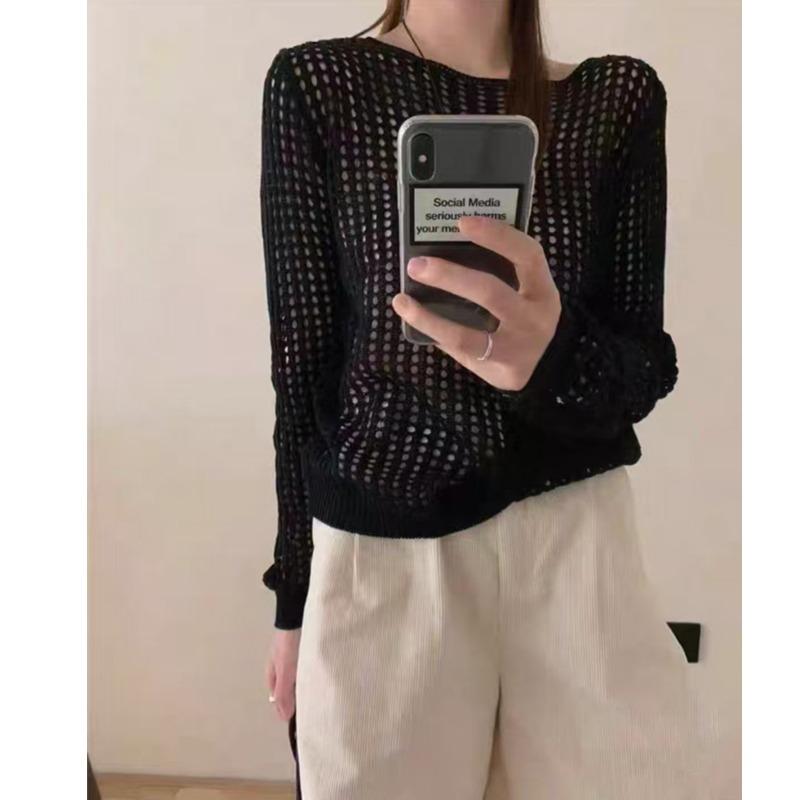 Knitted Women's Shirt Spring and Summer New Hollow Out Beach Long Sleeve Women's Casual Blouse Fashion Vacation Sexy Loose Woman Sunscreen Cover Tops