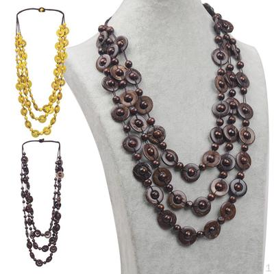 2 Stück Halsketten, ethnischer Bohemian-Stil, handgefertigter Anhänger, Halskettenschmuck – 1 Stück Gelb und 1 Stück Braun