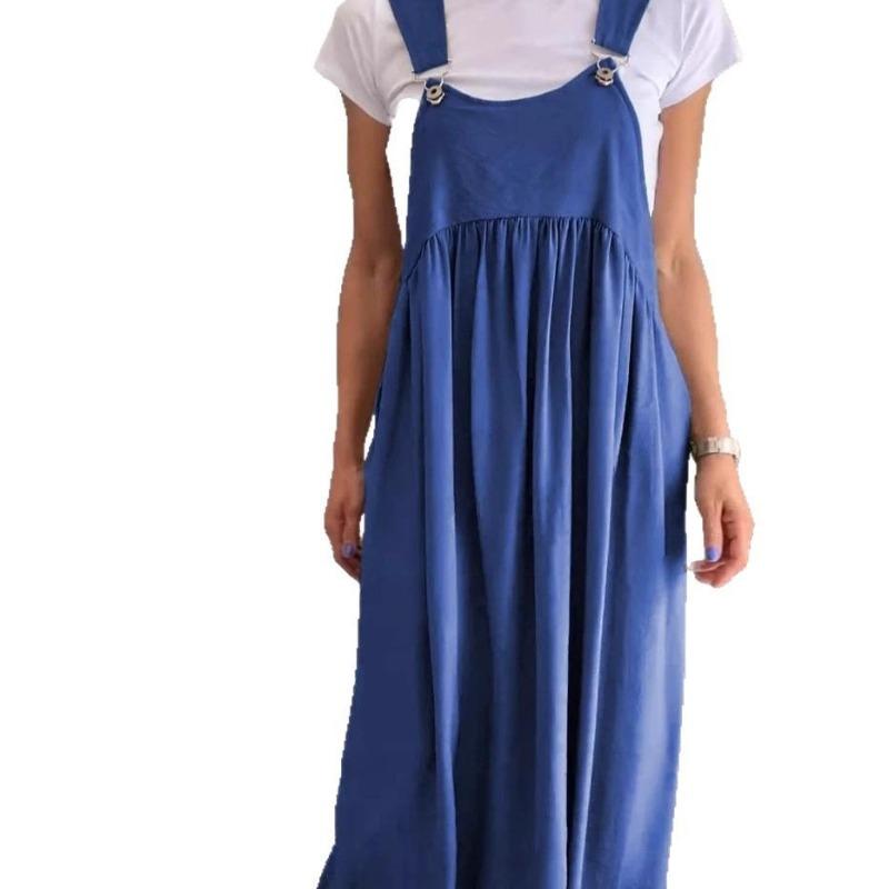 New Summer/Fall Women's Loose-Fit Waist-Tied Cotton-Linen Maxi Dress