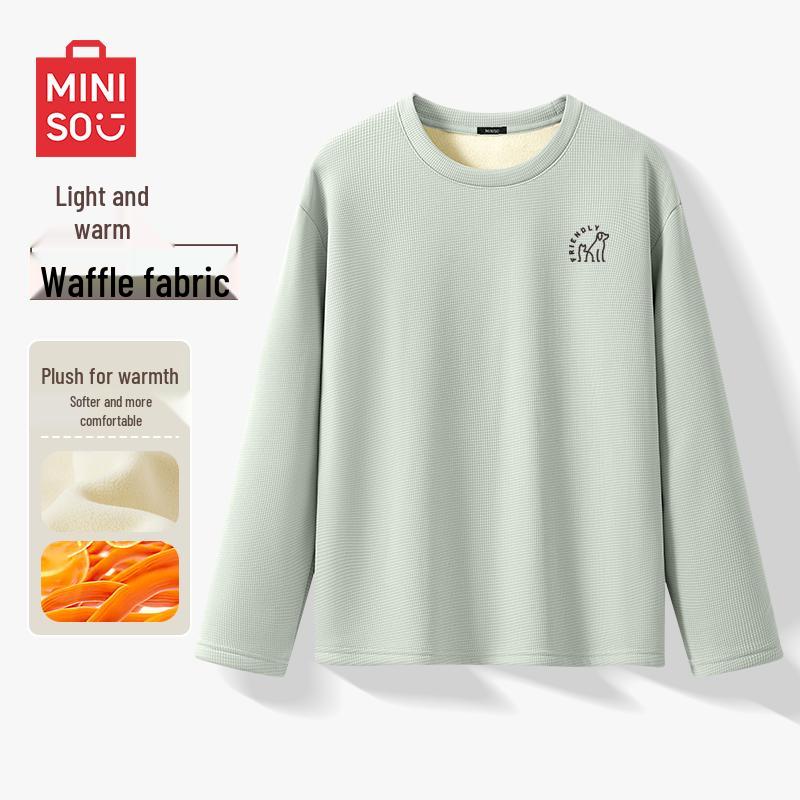 

MINISO Men s Fleece-Lined Round Neck Long-Sleeve T-Shirt 2XL