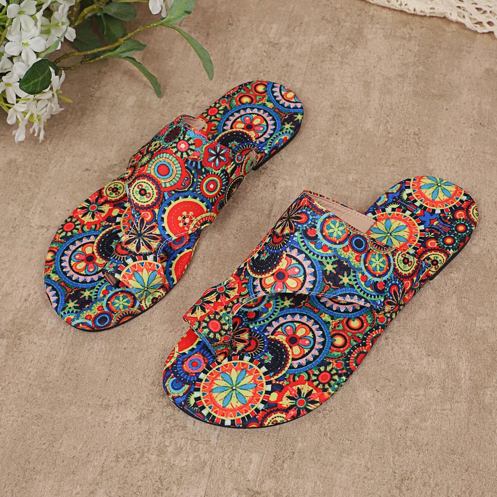 Modne Kapcie Damskie Boho Domowe Japonki Casual Lekkie Buty Moda Duży Rozmiar Kapcie Wzór Kwiatowy Sandały Klapki Damskie